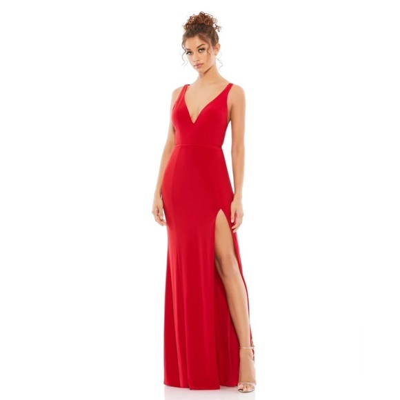 Mac Duggal 25846 NWT PLUNGE NECK HIGH SLIT GOWN - Picture 1 of 8
